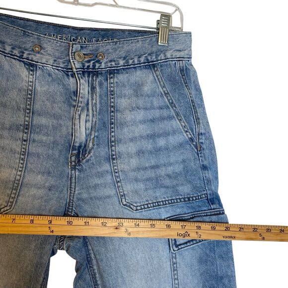 American Eagle Cargo Jogger Jeans Women size 6 Blue Distressed Grunge Casual - Picture 4 of 9